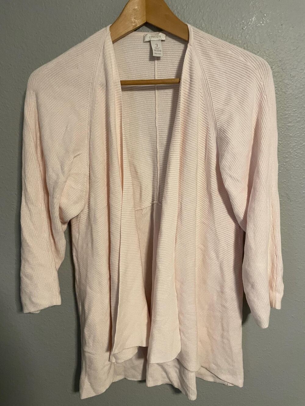 Chicos Womens Cardigan Size 3 US XL Pink Open Front Lightweight Neutral Casual